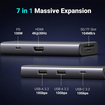 UGREEN Revodok Pro 107 7-in-1 USB Type C Hub with Dual USB A Ports, 4K 30Hz HDMI, 100W PD with Pass Through, and SD/TF Card Reader for PC, Laptop Computer, Tablet, Phone | 15531