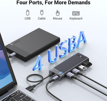 [CLEARANCE] UGREEN 4-Port USB 3.2 Gen 1 Data Transfer Hub with USB C Charging Port, 5Gbps High-Speed Transmission, LED Light & 0.2M USB A Nickel Braided Cable for Keyboard, Game Consoles, Mouse, Printer, HDD w/ Windows, macoS, Linux Systems