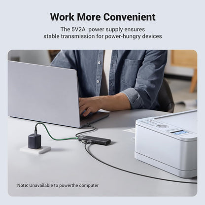 [CLEARANCE] UGREEN 4-Port USB 3.2 Gen 1 Data Transfer Hub with USB C Charging Port, 5Gbps High-Speed Transmission, LED Light & 0.2M USB A Nickel Braided Cable for Keyboard, Game Consoles, Mouse, Printer, HDD w/ Windows, macoS, Linux Systems