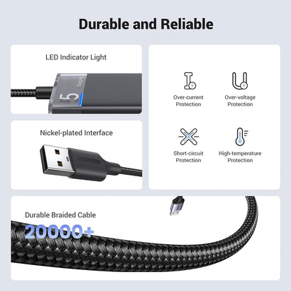 [CLEARANCE] UGREEN 4-Port USB 3.2 Gen 1 Data Transfer Hub with USB C Charging Port, 5Gbps High-Speed Transmission, LED Light & 0.2M USB A Nickel Braided Cable for Keyboard, Game Consoles, Mouse, Printer, HDD w/ Windows, macoS, Linux Systems