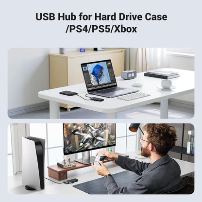 [CLEARANCE] UGREEN 4-Port USB 3.2 Gen 1 Data Transfer Hub with USB C Charging Port, 5Gbps High-Speed Transmission, LED Light & 0.2M USB A Nickel Braided Cable for Keyboard, Game Consoles, Mouse, Printer, HDD w/ Windows, macoS, Linux Systems