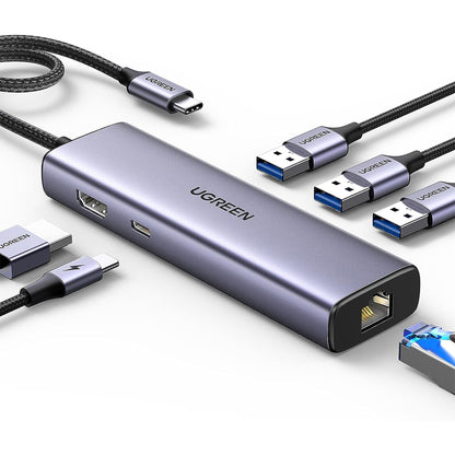 [CLEARANCE] UGREEN Revodok 6-in-1 Multifunctional USB C Hub with 4K UHD HDMI, 100W PD Fast Charger, 2x 480Mbps USB A 2.0, 5Gbps USB A 3.0, 1000Mbps RJ45 Gigabit Ethernet Port for MacBook, iMac, PC, Laptop, etc. - Supports Windows, macOS, Linux | 15495