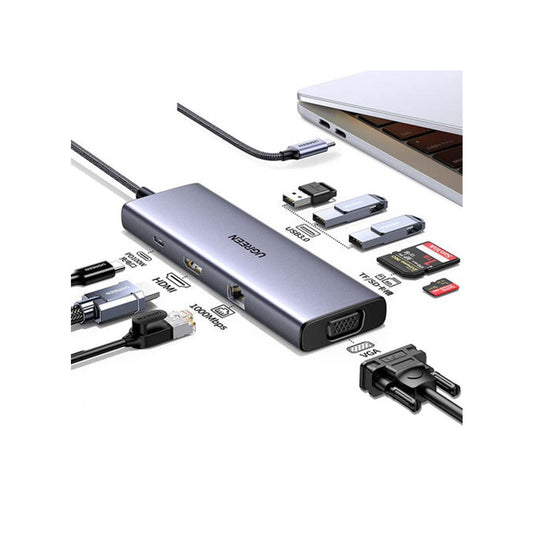 UGREEN Multifunctional 9-in-1 USB C Hub with 4K HDMI VGA Video Converter, 100W PD Type C Fast Charger, 1000Mbps RJ45 Ethernet, SD / TF Memory Card Reader Slots, and 5Gbps High-Speed USB 3.0 Ports for Computer Laptop Phone MacBook iMac iPad