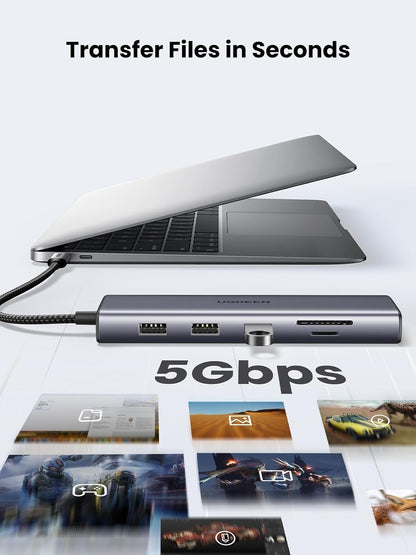 UGREEN Multifunctiol 10-in-1 USB C Hub with 4K HDMI VGA Video Converter, 100W PD Type C Fast Charger, 1000Mbps RJ45 Ethernet, SD TF Memory Card Reader, 5Gbps High-Speed USB 3.0, and 3.5mm Audio Port for Computer Laptop MacBook iMac iPad