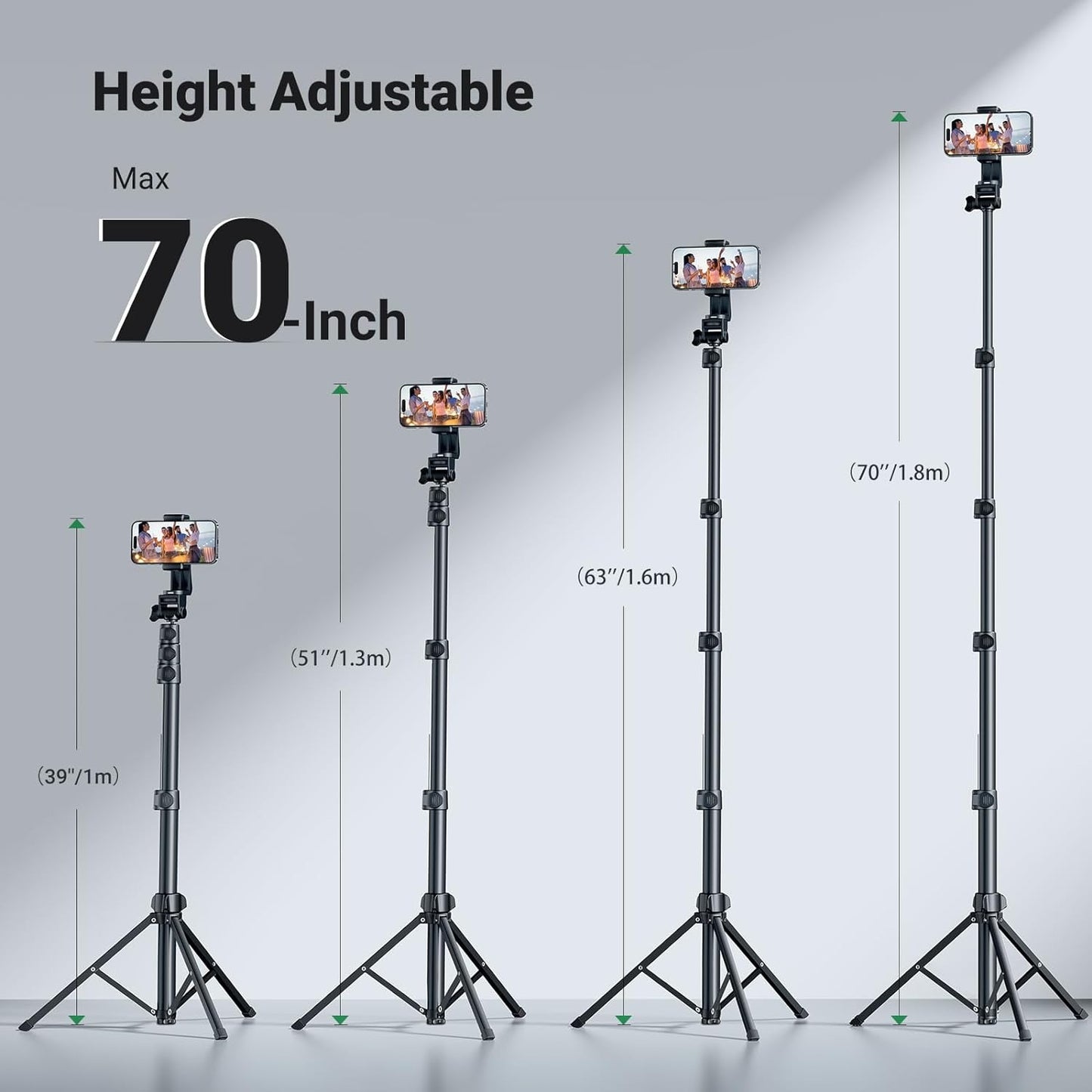 UGREEN 70-inch Aluminum Tripod Selfie Stick with Bluetooth Remote Controller, 4-Leg Section, 360 Degree Pan Head - Compatible for iPhone, Samsung Smartphones, Digital Camera, Go Pro / Action Cameras | For Selfies, Live Streaming & Vlogging