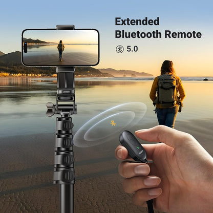 UGREEN 70-inch Aluminum Tripod Selfie Stick with Bluetooth Remote Controller, 4-Leg Section, 360 Degree Pan Head - Compatible for iPhone, Samsung Smartphones, Digital Camera, Go Pro / Action Cameras | For Selfies, Live Streaming & Vlogging
