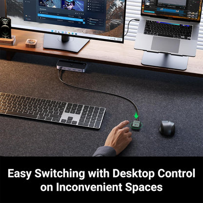 UGREEN 2 In, 4 Out USB 3.0 Peripheral Switch Hub with Cross Device File Sharing Transfer, Support for Keyboard and Mouse Inputs and Other USB-C Devices, and Included Wired Remote Control for Up to 2 PC and Laptop Computers | 15705