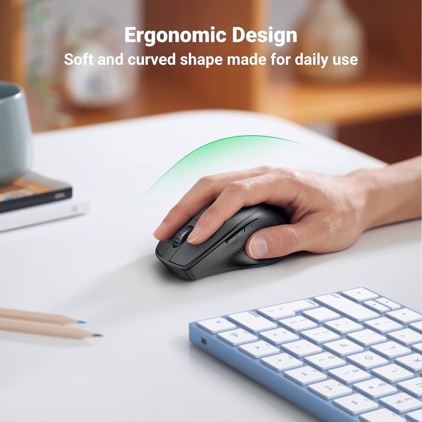 UGREEN Ergonomic Dual-Mode Wireless Mouse with Bluetooth Connectivity and 2.4GHz USB Nano Receiver (Plug and Play) Maximum Sensitivity of 4000 DPI for MacBook iMac MacOS Windows Linux Computer Laptop | MU101