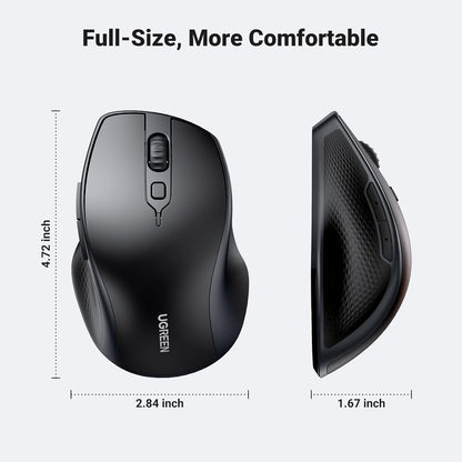 UGREEN Ergonomic Dual-Mode Wireless Mouse with Bluetooth Connectivity and 2.4GHz USB no Receiver (Plug and Play) Maximum Sensitivity of 4000 DPI for MacBook iMac MacOS Windows Linux Computer Laptop | MU101