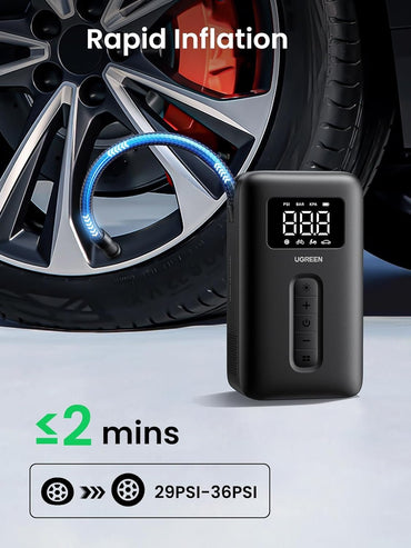 UGREEN 150PSI Portable Electric Air Pump Compressor with Rechargeable Battery & LED Display Guage for Tire, Car, Motorcycle, Bicycle, Inflatable Pool, & Sports Ball