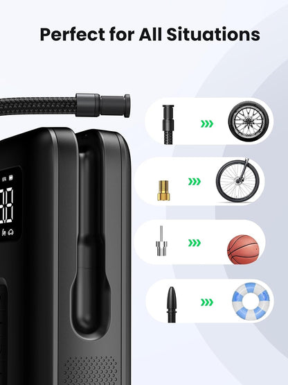 UGREEN 150PSI Portable Electric Air Pump Compressor with Rechargeable Battery & LED Display Guage for Tire, Car, Motorcycle, Bicycle, Inflatable Pool, & Sports Ball