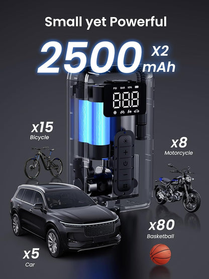 UGREEN 150PSI Portable Electric Air Pump Compressor with Rechargeable Battery & LED Display Guage for Tire, Car, Motorcycle, Bicycle, Inflatable Pool, & Sports Ball
