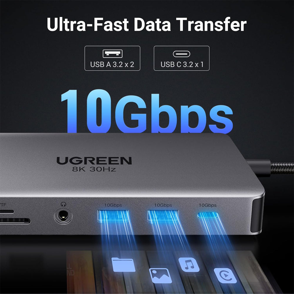 UGREEN Revodok Pro 211 11-in-1 USB Type C Docking Station Hub with Dual 4K 60Hz / 8K 30Hz HDMI Ports, 100W PD with Pass Through, 10Gbps Ethernet, 3.5mm Audio, and SD/TF Memory Card Reader for PC, Laptop Computer, Tablet, Phone | 15965