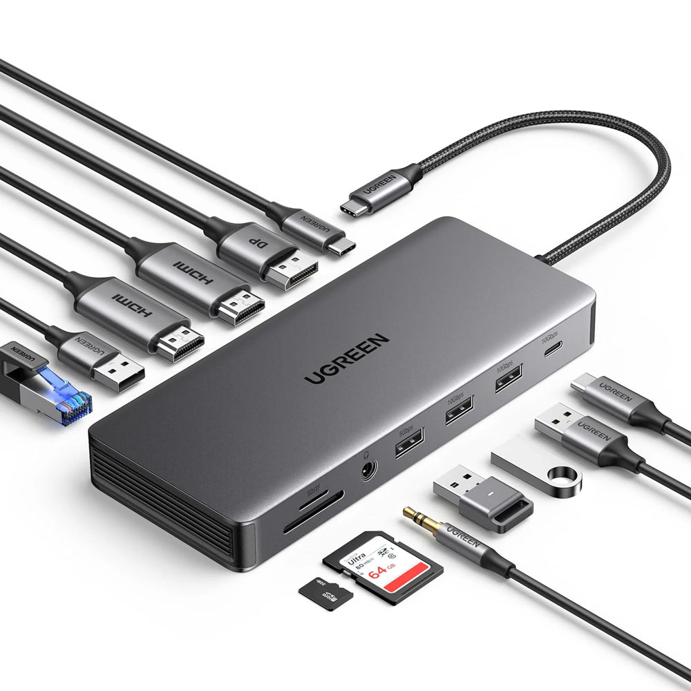 UGREEN Revodok Pro 313 10GBPS 13-IN-1 USB C HUB with 4K HDMI/DisplayPort, 1000Mbps RJ45 Ethernet, PD100W Type-C Fast Charger, 3.5mm Audio Output, SD/TF Card Reader for Computer Desktops & Laptops (Windows & MacOS) | Docking Station | 15978