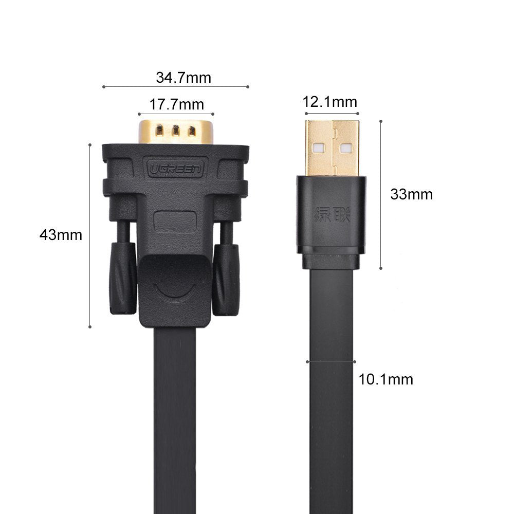 [CLEARANCE] UGREEN 2 Meters USB 2.0 Male to RS232 DB9 Male Serial Adapter Cable with Gold Plated Connectors, Multi-Layer Shielding for PC, Desktop Computer, Router, Barcode Scanner, Serial Printer, etc. - Supports Windows, macOS, Linux | 20218