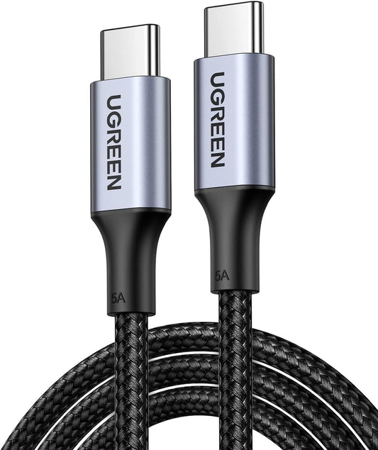 UGREEN 0.5 Meter USB-C to USB-C 2.0 Fast Charging Nylon Braided Cable 100W 5A with 480Mbps Data Transfer Speed - Gray | 20478