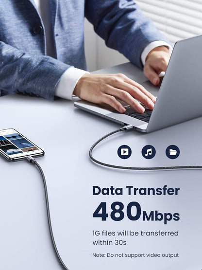 UGREEN 0.5 Meter USB-C to USB-C 2.0 Fast Charging Nylon Braided Cable 100W 5A with 480Mbps Data Transfer Speed - Gray | 20478