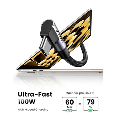 UGREEN PD100W 5A USB-C to USB-C (3m) 90° Angled Fast Charging & Data Sync Type C Charger Cable for iPhone 16/15 Pro Max, MacBook Pro/Air, iPad Pro/Mini, SAMSUNG Galaxy S24 S23 Ultra - Smartphones, Tablets & Laptops | US334