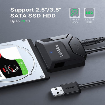 [CLEARANCE] UGREEN 3.5" / 2.5" SATA to USB 3.0 Converter Adapter Cable 12V with 5Gbps Data Transfer Rate, 20TB Max Supported Storage for SSD/HDD Hard Disk Drive to PC, Desktop Computer, Laptop, TV, etc. - Supports Windows, macOS, Linux | 20636