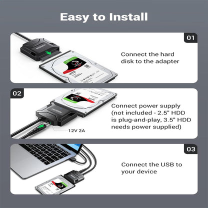 [CLEARANCE] UGREEN 3.5" / 2.5" SATA to USB 3.0 Converter Adapter Cable 12V with 5Gbps Data Transfer Rate, 20TB Max Supported Storage for SSD/HDD Hard Disk Drive to PC, Desktop Computer, Laptop, TV, etc. - Supports Windows, macOS, Linux | 20636