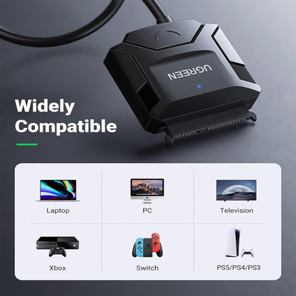 [CLEARANCE] UGREEN 3.5" / 2.5" SATA to USB 3.0 Converter Adapter Cable 12V with 5Gbps Data Transfer Rate, 20TB Max Supported Storage for SSD/HDD Hard Disk Drive to PC, Desktop Computer, Laptop, TV, etc. - Supports Windows, macOS, Linux | 20636
