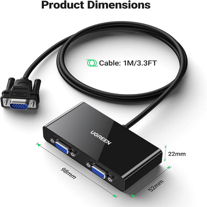 UGREEN 1080p VGA Male to 2 Female Video Splitter Cable (1 Meter) for PC, Dekstop Computer, Laptop, DVD Player, Display Monitor, TV, Projector, etc. - Supports Windows, MacOS, and Linux | 20918