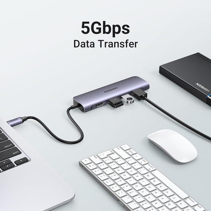 UGREEN 6-in-1 USB C Multifunctional Hub with 3-Port USB 3.0, 4K UHD HDMI Adapter, SD & MicroSD Card Reader, 5Gbps Transmission Rate for MacBook, PC, Laptop, Tablet, Phone, etc. - Supports Windows, macOS, Linux, Chrome OS, Android | 20956A