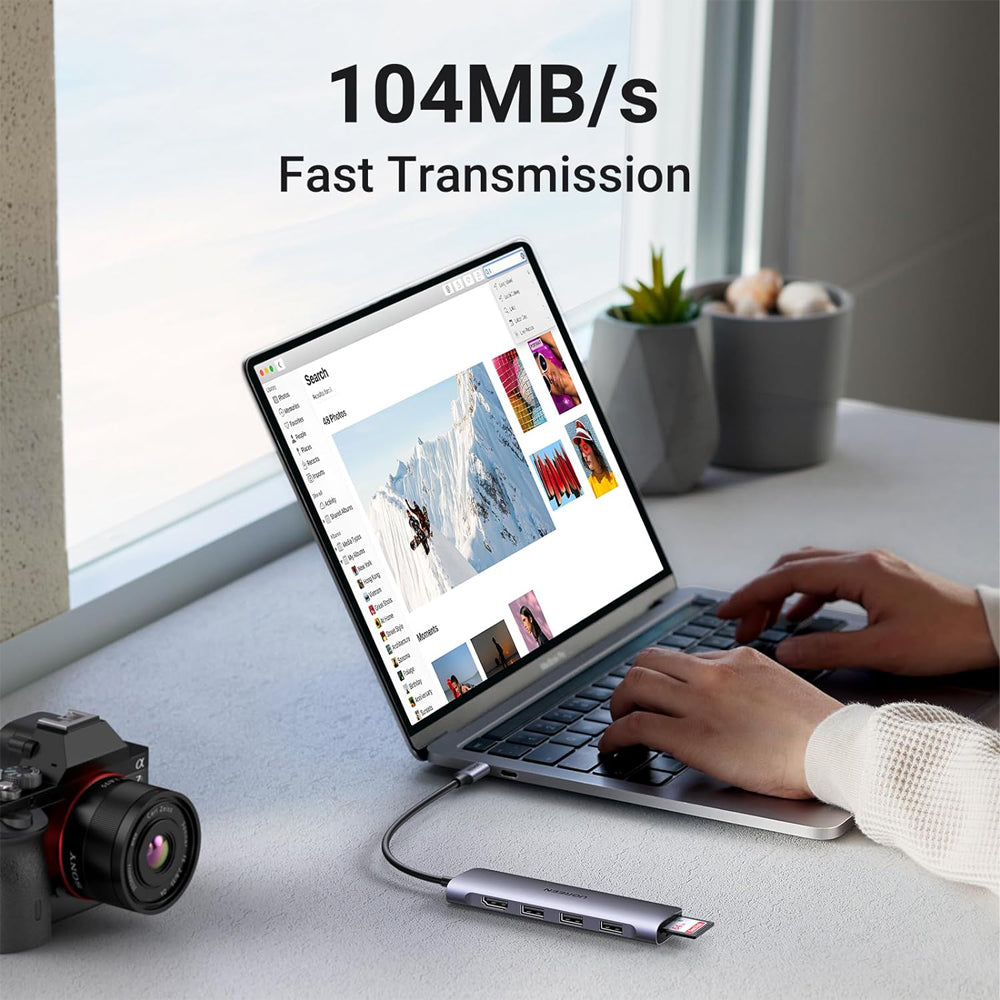 UGREEN 6-in-1 USB C Multifunctional Hub with 3-Port USB 3.0, 4K UHD HDMI Adapter, SD & MicroSD Card Reader, 5Gbps Transmission Rate for MacBook, PC, Laptop, Tablet, Phone, etc. - Supports Windows, macOS, Linux, Chrome OS, Android | 20956A