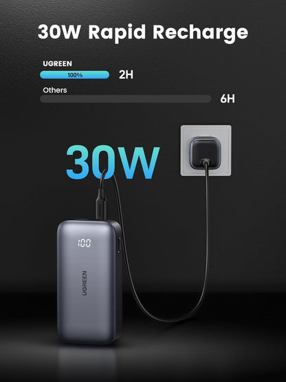 UGREEN Nexode 10000mAh Mini Pocket-Sized Power Bank PD 30W with Two-Way USB Type C Charging and LED Display Indicator for iPhone iPad Airpods Samsung Huawei Xiaomi Android Mobile Phone Smartphone Cellphone Tablet  - Chargers and Powerbanks