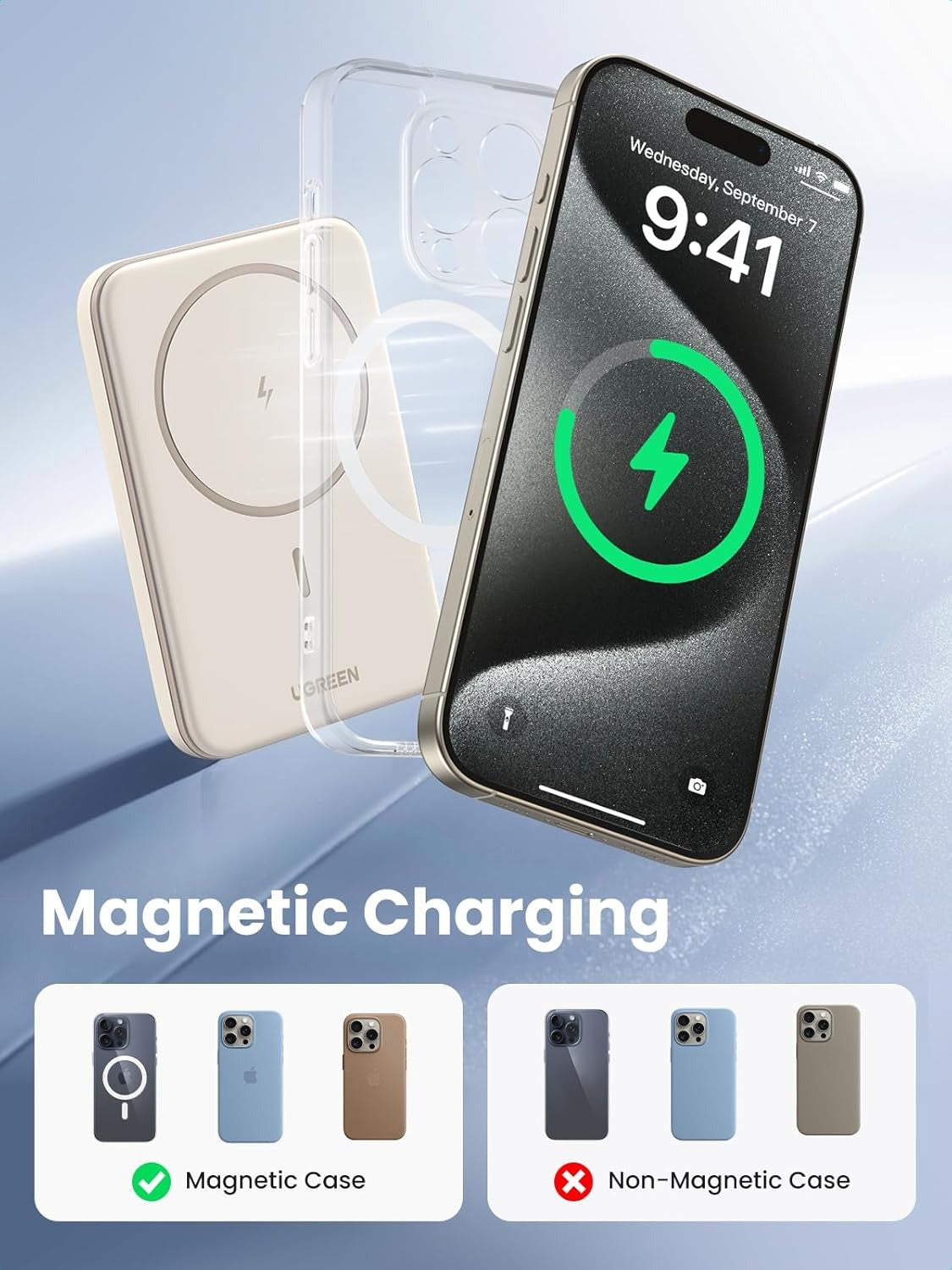 UGREEN 5000mAh Slim Magnetic Power Bank with PD 15W USB Type C and 7.5W Wireless Fast Charging for iPhone MagSafe Mobile Phone Smartphone Cellphone - Chargers and Powerbanks