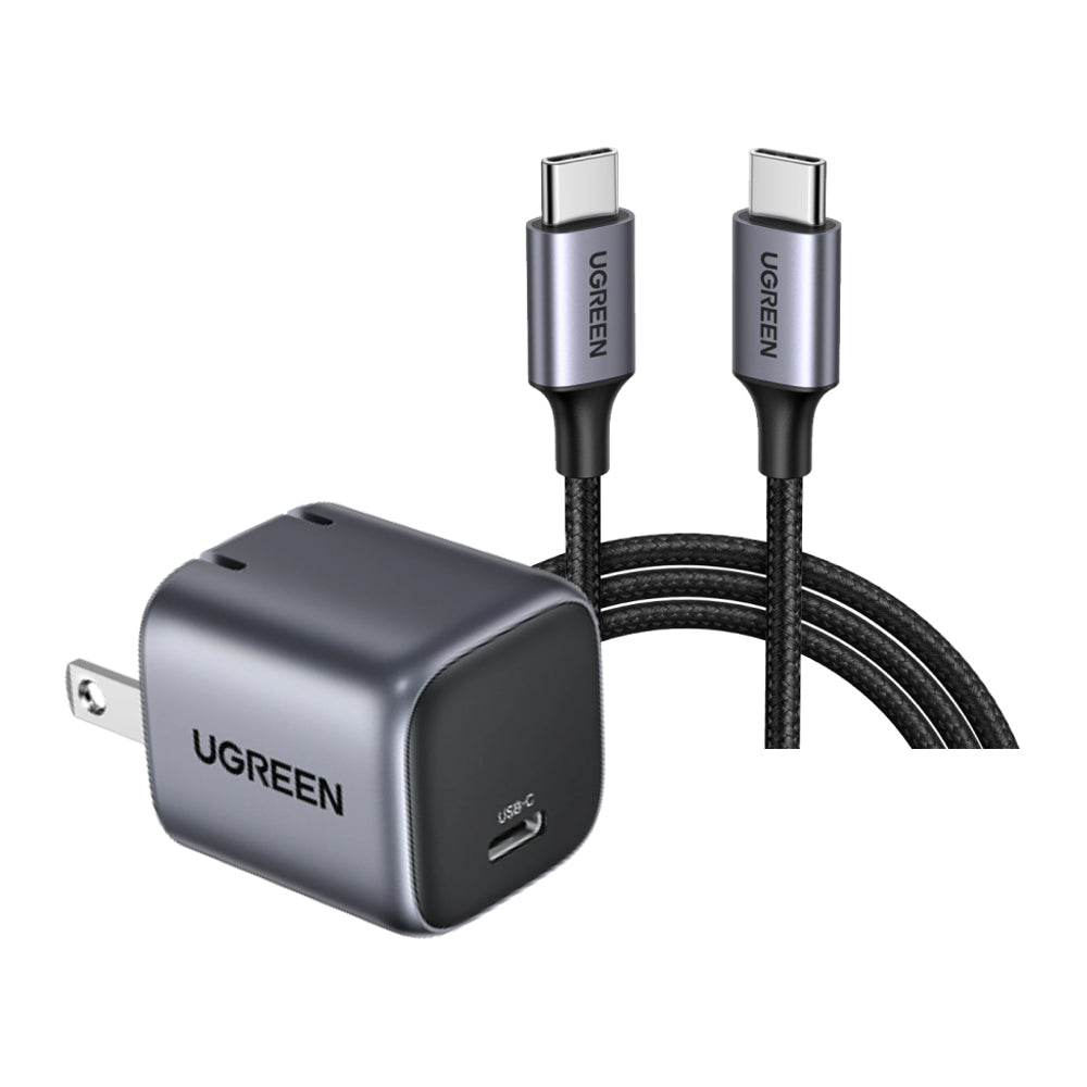 UGREEN Nexode 30W USB Mini GaN Charger with 60W USB C Fast Charging Cable (1 Meter) for Samsung Galaxy, Huawei, Oppo, Vivo, Tab, Tablet, Android Phone, Camera, etc. | 25256