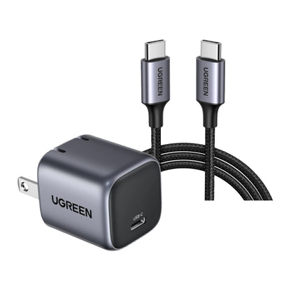 UGREEN Nexode 30W USB Mini GaN Charger with 60W USB C Fast Charging Cable (1 Meter) for Samsung Galaxy, Huawei, Oppo, Vivo, Tab, Tablet, Android Phone, Camera, etc. | 25256