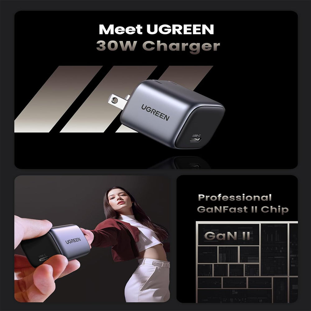 UGREEN Nexode 30W USB Mini GaN Charger with 60W USB C Fast Charging Cable (1 Meter) for Samsung Galaxy, Huawei, Oppo, Vivo, Tab, Tablet, Android Phone, Camera, etc. | 25256