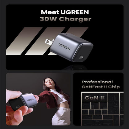 UGREEN Nexode 30W USB Mini GaN Charger with 60W USB C Fast Charging Cable (1 Meter) for Samsung Galaxy, Huawei, Oppo, Vivo, Tab, Tablet, Android Phone, Camera, etc. | 25256
