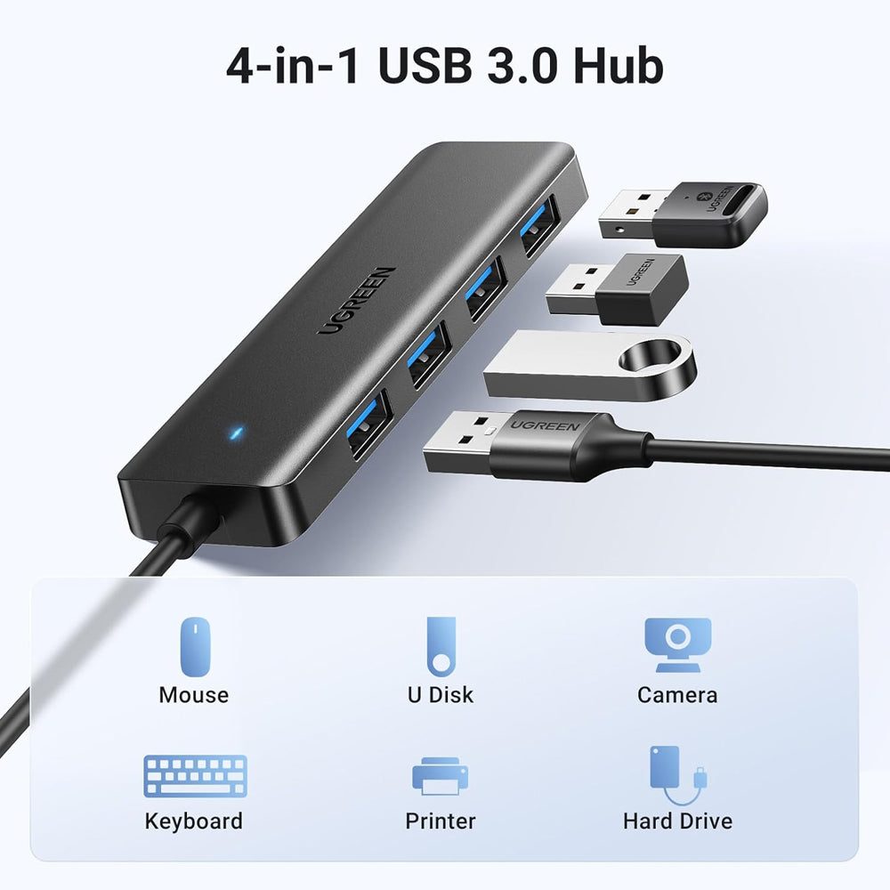 UGREEN USB 3.0 HUB 4-Port High-Speed Portable Splitter & Extension Data Hub Connector for Laptops & Desktop Computers - Windows, macOS, Linux & Chrome OS | CM219