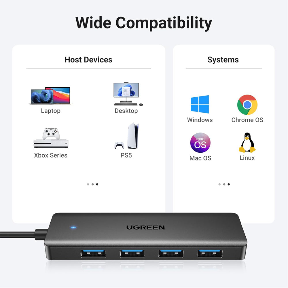 UGREEN USB 3.0 HUB 4-Port High-Speed Portable Splitter & Extension Data Hub Connector for Laptops & Desktop Computers - Windows, macOS, Linux & Chrome OS | CM219