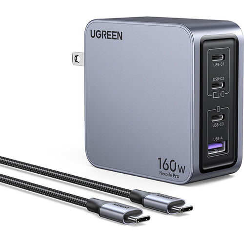 UGREEN Nexode Pro 160W 4-Port GaN Fast Charger with PD 100W USB Type-C Charging Cable for Smartphones, Tablets, Computer Laptops, Earbuds, iPhone 16/15, iPad Pro/Air, MacBook with PD 3.1 140W Max Single-Port Charging & Temperature Control