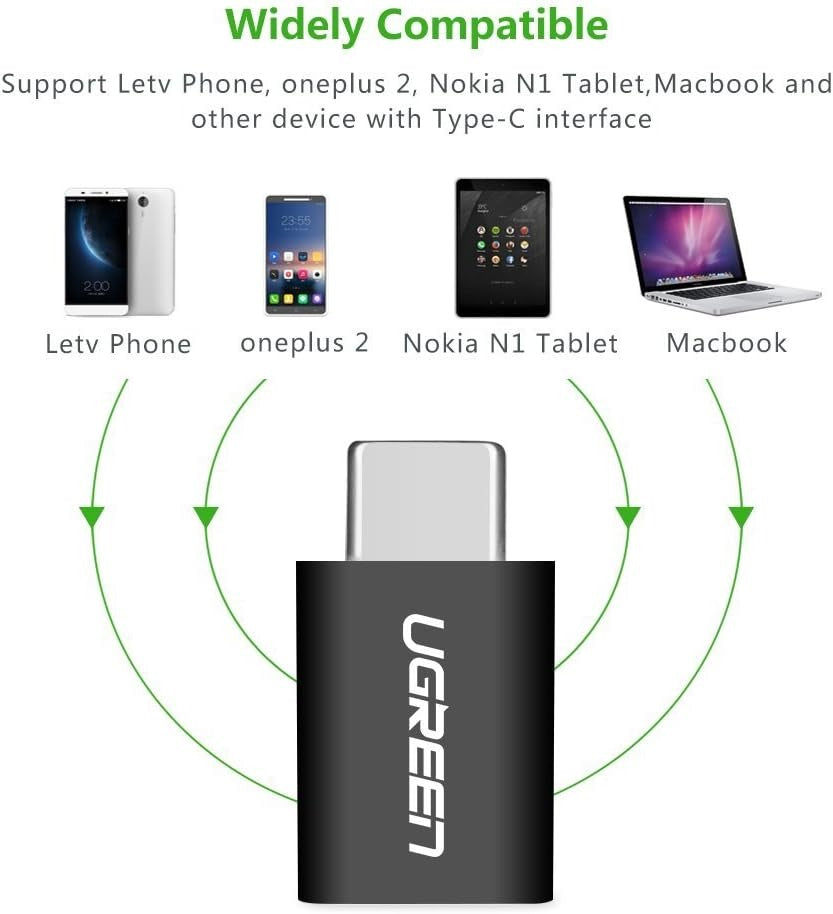 UGREEN USB Type-C Male to Micro USB Female Adapter with 480Mbps Data Speed for Micro USB, Flash Drives, OTG Cable to Smartphone & Tablet Devices - Black | 30391