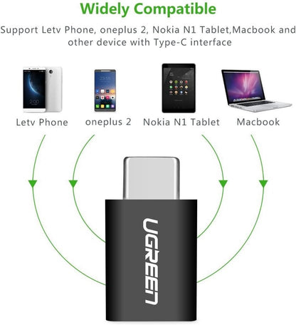 [CLEARANCE] UGREEN USB Type-C Male to Micro USB Female Adapter with 480Mbps Data Speed for Micro USB, Flash Drives, OTG Cable to Smartphone & Tablet Devices - Black | 30391