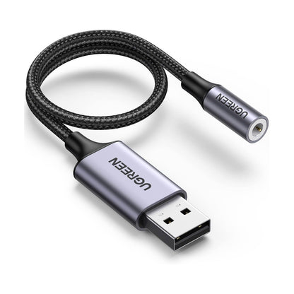 UGREEN 3.5mm Aux Female to USB-A Male Braided Audio Adapter Cable for PC, Laptop, Tablet, Phone, Speaker, Headphone, Earphone, etc. - Supports Windows, macOS, Linux, Android | 30757