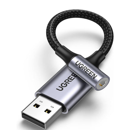 UGREEN 3.5mm Aux Female to USB-A Male Braided Audio Adapter Cable for PC, Laptop, Tablet, Phone, Speaker, Headphone, Earphone, etc. - Supports Windows, macOS, Linux, Android | 30757
