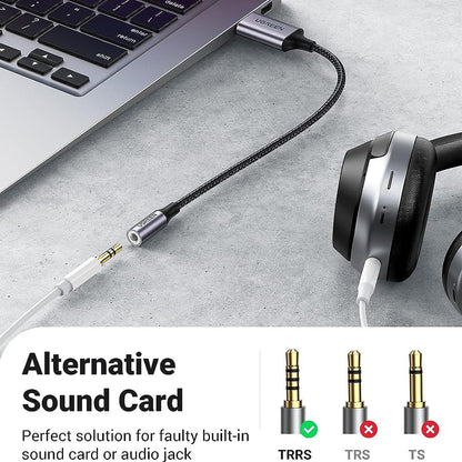 UGREEN 3.5mm Aux Female to USB-A Male Braided Audio Adapter Cable for PC, Laptop, Tablet, Phone, Speaker, Headphone, Earphone, etc. - Supports Windows, macOS, Linux, Android | 30757