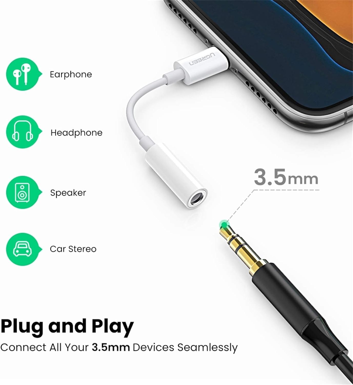 UGREEN Lightning to 3.5mm Headphone Jack Audio Adapter for iPhone iPad iPod