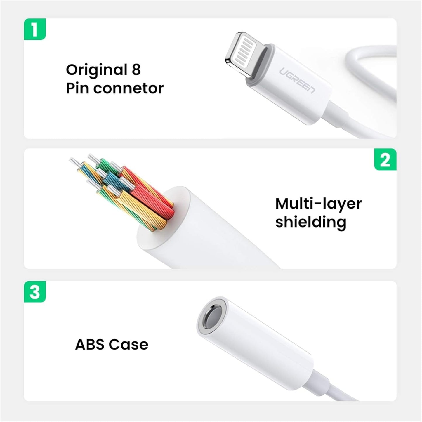 UGREEN Lightning to 3.5mm Headphone Jack Audio Adapter for iPhone iPad iPod