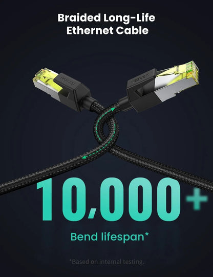 [CLEARANCE] UGREEN Cat 7 F/FTP RJ45 Ethernet cable Braided Pure Copper 30AWG with 600MHz bandwidth and Up to 10Gbps data transfer (Black) 25M
