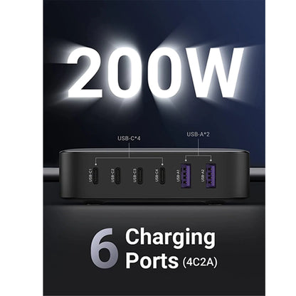 [CLEARANCE] UGREEN Nexode 200W 6 Port GaN PD Fast Charge Desktop Charger Charging Station with USB Type C Male to Male Charging Cable (1m), USB C & USB A Ports for Laptop, Tablet, Phone, Camera, iPhone, iPad, MacBook, Apple, Android Smartphone | 40913