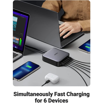 [CLEARANCE] UGREEN Nexode 200W 6 Port GaN PD Fast Charge Desktop Charger Charging Station with USB Type C Male to Male Charging Cable (1m), USB C & USB A Ports for Laptop, Tablet, Phone, Camera, iPhone, iPad, MacBook, Apple, Android Smartphone | 40913