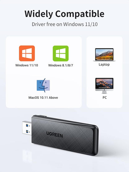 UGREEN AC1300 Wireless Dual-Band 5G/2.4G USB 3.0 Wi-Fi Network Adapter with 1300Mbps High-Speed Transmission and LED Indicator for Laptop, PC, Dekstop, Computer Windows 11/10/8.1/8/7 and macOS 10.11 | 50340