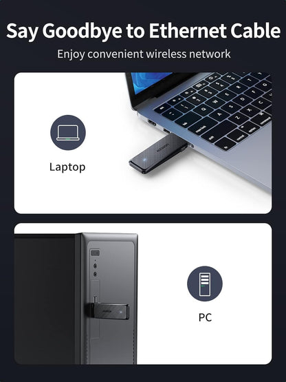 UGREEN AC1300 Wireless Dual-Band 5G/2.4G USB 3.0 Wi-Fi Network Adapter with 1300Mbps High-Speed Transmission and LED Indicator for Laptop, PC, Dekstop, Computer Windows 11/10/8.1/8/7 and macOS 10.11 | 50340