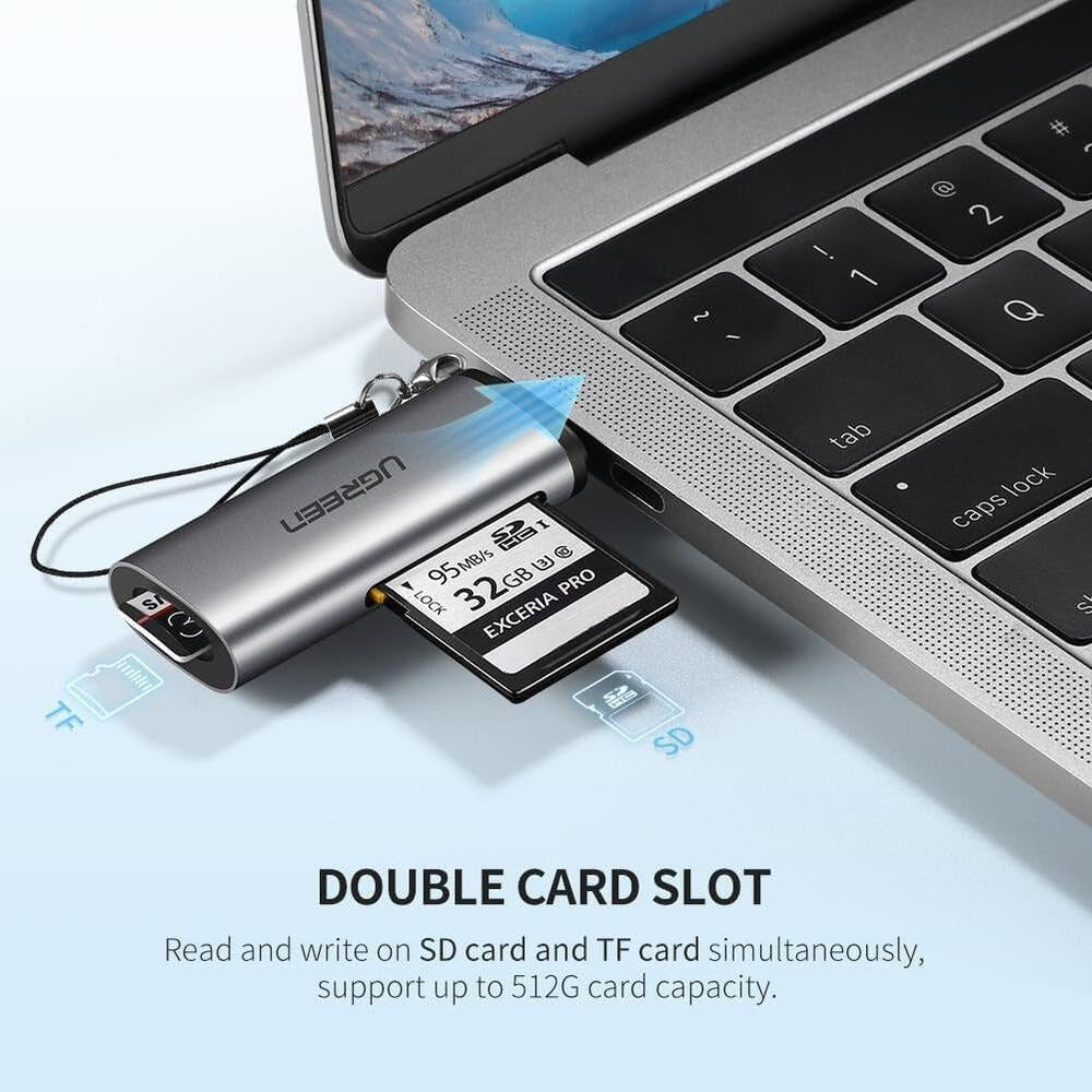 UGREEN USB C 3.1 to SD/TF MicroSD Memory Card Reader with 5Gbps Transfer Rate for MacBook, iMac, PC, Desktop Computer, Laptop, Android Phone, etc - Supports SDXC, SDHC, MMC, RS-MMC, UHS-I Cards and Windows, macOS, Linux, Android OS | 50704